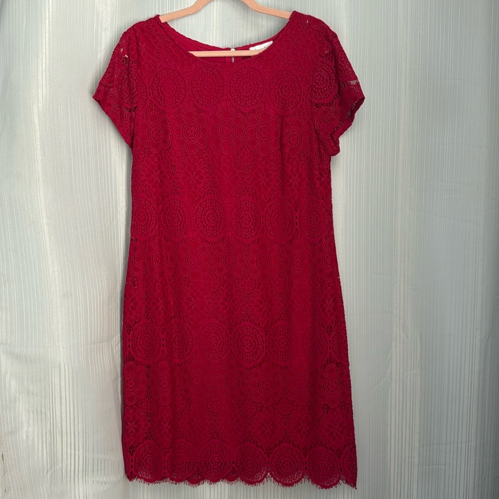 Red Lace Midi Sheath Cocktail Dress Laundry by‎ Shelli Segal NWT